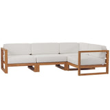 Upland Outdoor Patio Teak Wood 4-Piece Sectional Sofa Set Natural White by Modway