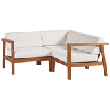 Bayport Outdoor Patio Teak Wood 3-Piece Sectional Sofa Set Natural White by Modway
