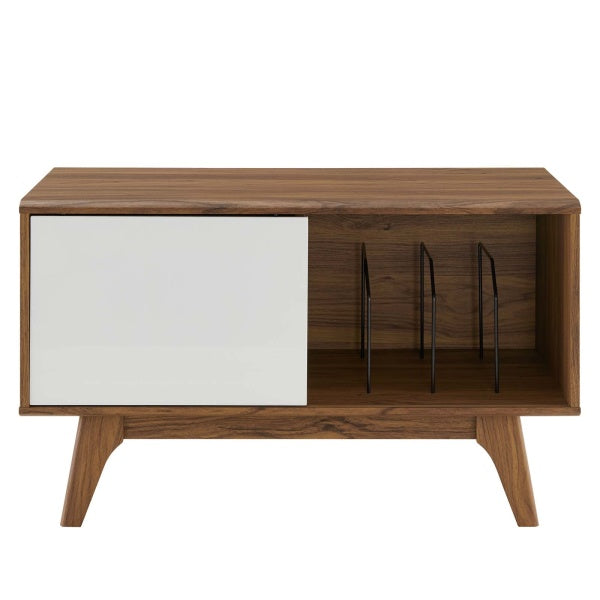Envision Vinyl Record Display Stand Walnut White | Fiber By Modway