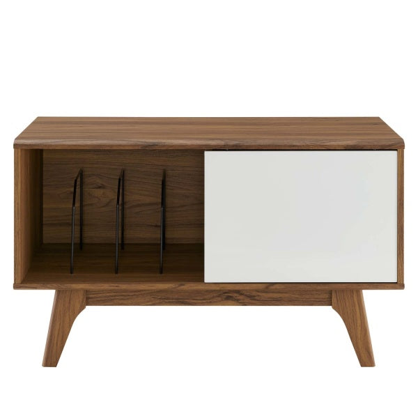 Envision Vinyl Record Display Stand Walnut White | Fiber By Modway