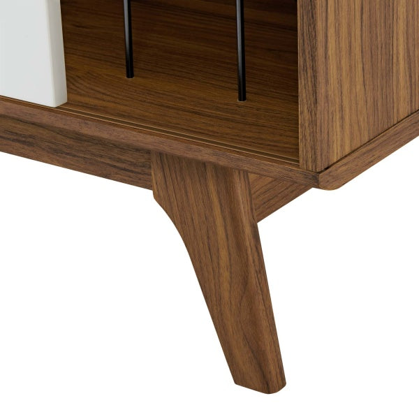 Envision Vinyl Record Display Stand Walnut White | Fiber By Modway