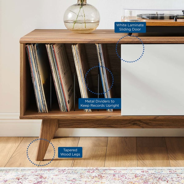 Envision Vinyl Record Display Stand Walnut White | Fiber By Modway