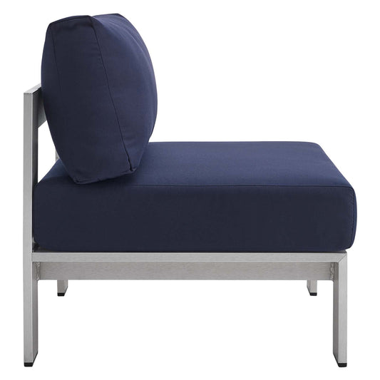 Shore Sunbrella Fabric Outdoor Patio Aluminum 3 Piece Set Silver Navy by Modway