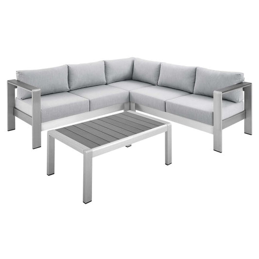Shore Sunbrella Fabric Outdoor Patio Aluminum 4 Piece Sectional Sofa Set by Modway