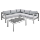 Shore Sunbrella Fabric Outdoor Patio Aluminum 4 Piece Sectional Sofa Set by Modway