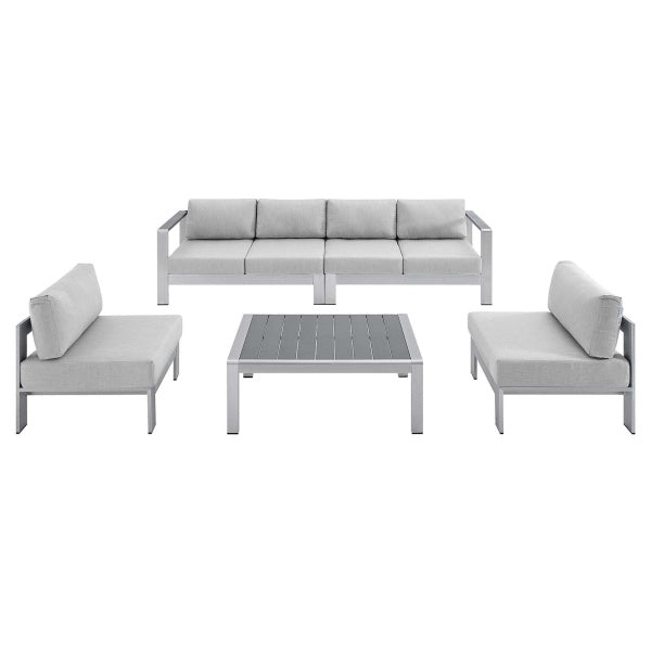 Shore Sunbrella Fabric Outdoor Patio Aluminum 5 Piece Sectional Sofa Set by Modway