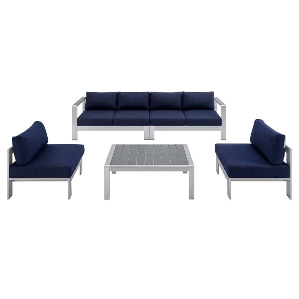 Shore Sunbrella Fabric Outdoor Patio Aluminum 5 Piece Sectional Sofa Set by Modway