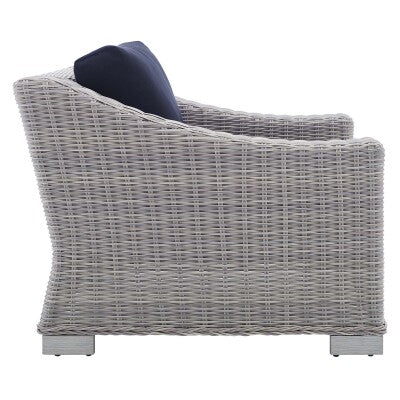 Conway Sunbrella Outdoor Patio Wicker Rattan 2-Piece Armchair and Ottoman Set Light Gray Navy by Modway