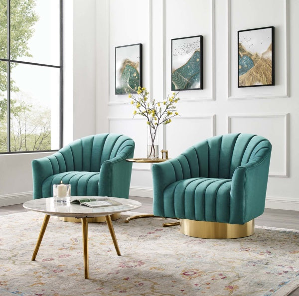 Buoyant Swivel Chair Performance Velvet Set of 2 by Modway