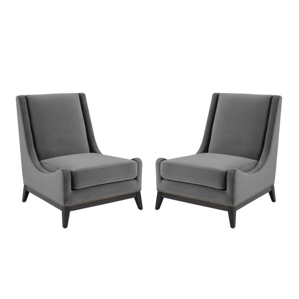 Confident Lounge Chair Upholstered Performance Velvet Set of 2 Gray by Modway