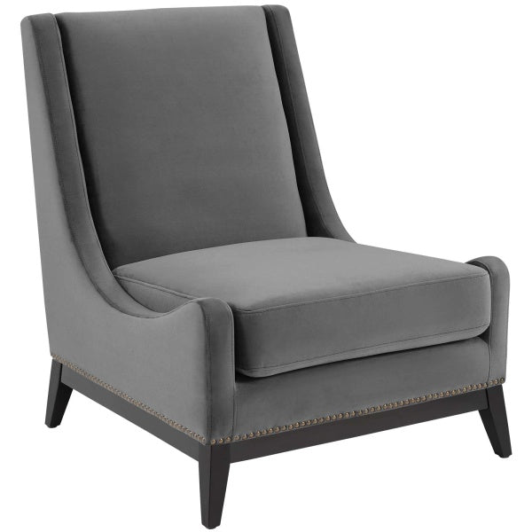 Confident Lounge Chair Upholstered Performance Velvet Set of 2 Gray by Modway