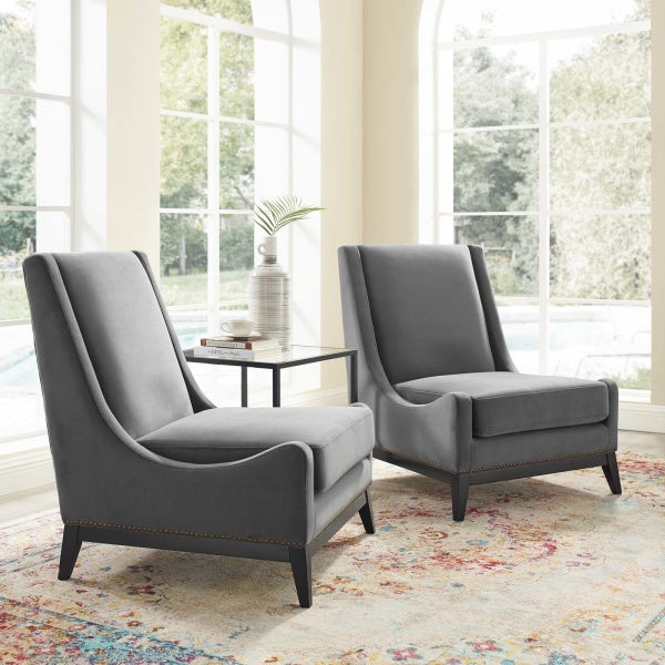 Confident Lounge Chair Upholstered Performance Velvet Set of 2 Gray by Modway