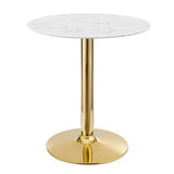 Verne 28" Artificial Marble Dining Table in Gold White By Modway