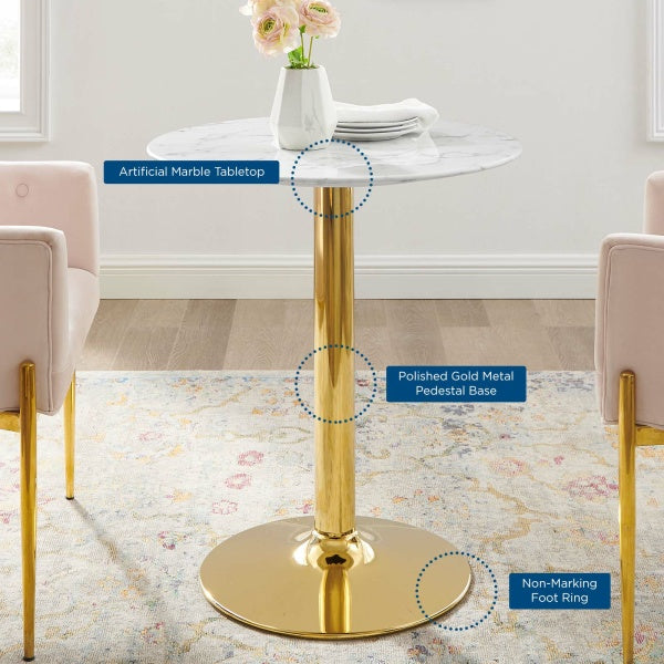 Verne 28" Artificial Marble Dining Table in Gold White By Modway