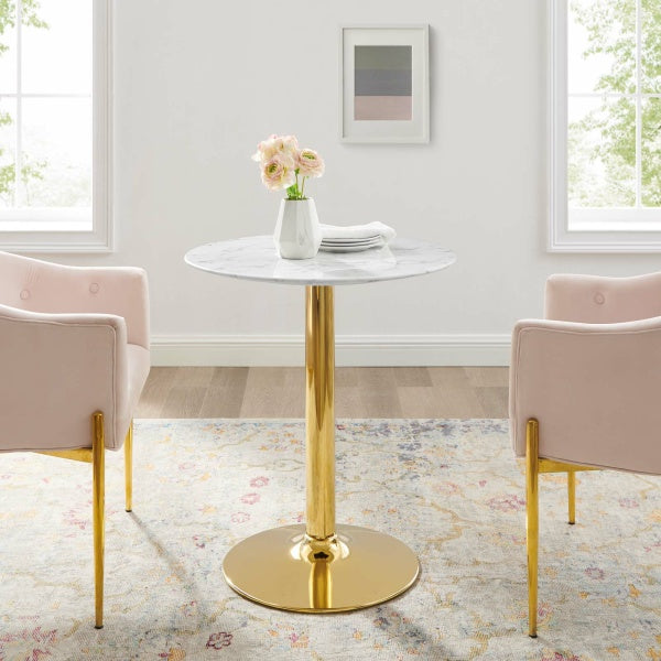 Verne 28" Artificial Marble Dining Table in Gold White By Modway