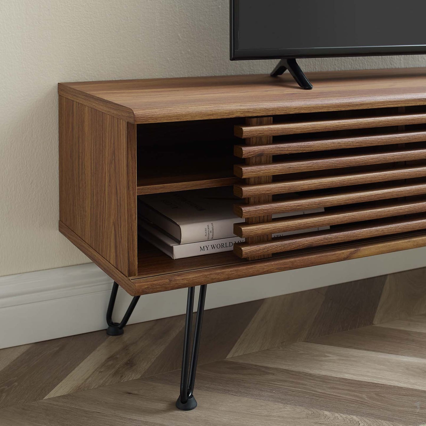 Render 59" Media Console TV Stand Walnut by Modway