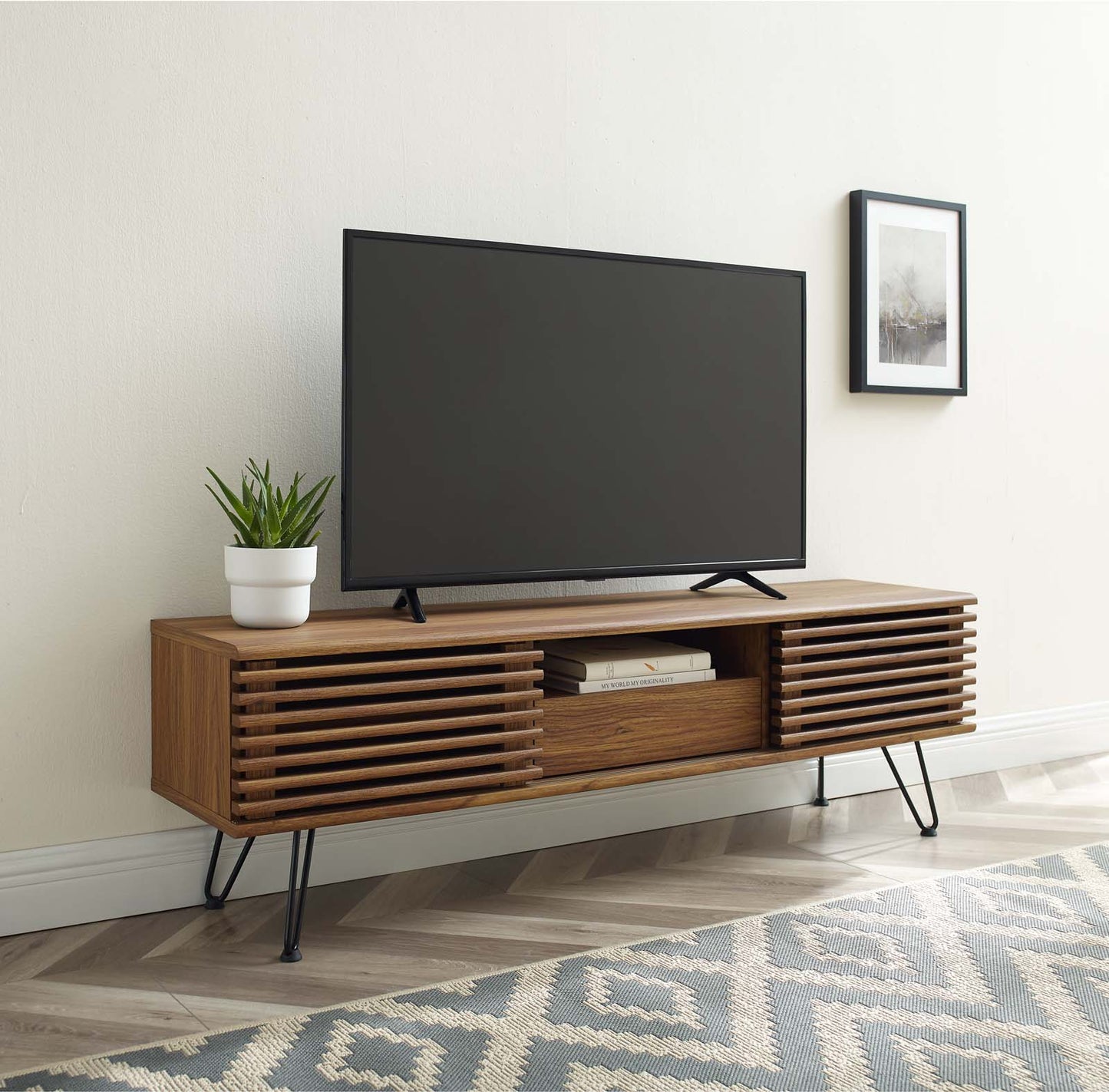 Render 59" Media Console TV Stand Walnut by Modway
