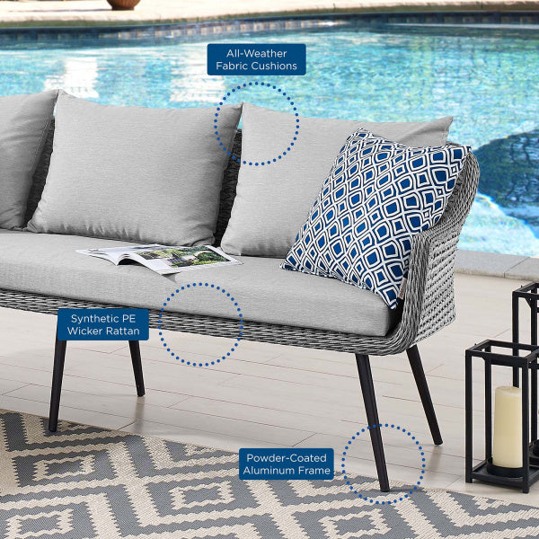 Endeavor Outdoor Patio Wicker Rattan Sectional Sofa in Gray Gray by Modway