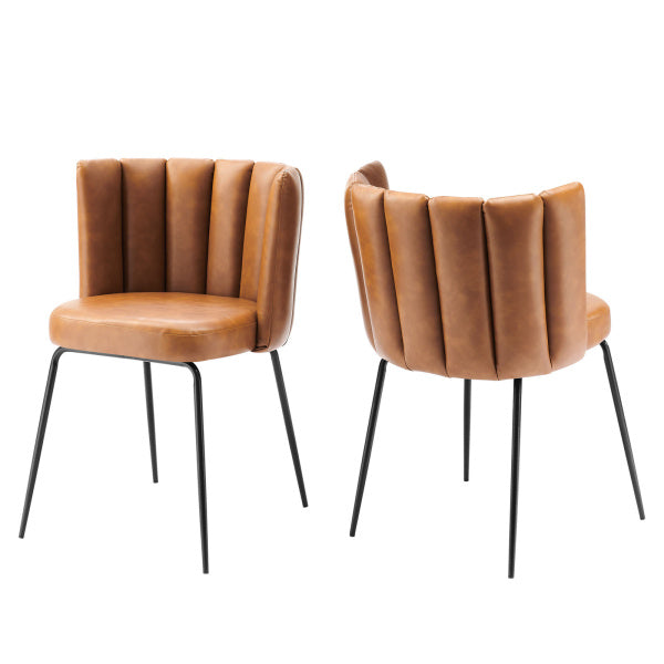 Virtue Vegan Leather Dining Chair Set of 2 in Black Tan by Modway