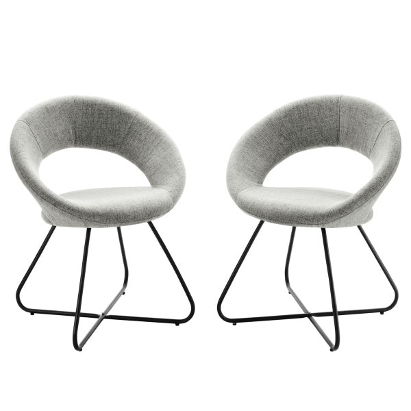 Nouvelle Upholstered Fabric Dining Chair Set of 2 in Black Light Gray By Modway