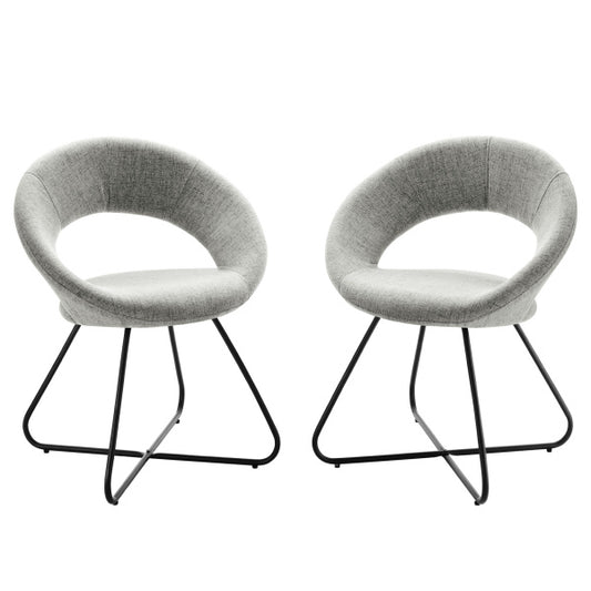 Nouvelle Upholstered Fabric Dining Chair Set of 2 in Black Light Gray By Modway