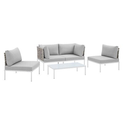 Harmony 4-Piece Sunbrella Basket Weave Outdoor Patio Aluminum Seating Set by Modway