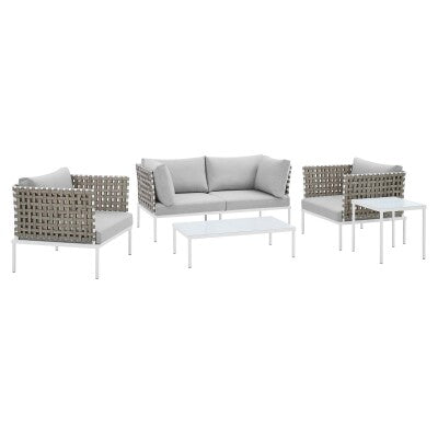 Harmony 5-Piece Sunbrella Basket Weave Outdoor Patio Aluminum Seating Set by Modway
