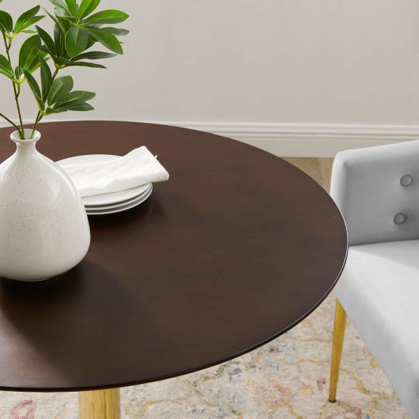 Verne 35" Dining Table in Gold Cherry Walnut By Modway