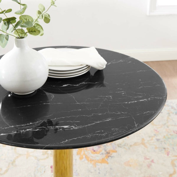 Verne 28" Artificial Marble Dining Table in Gold Black By Modway