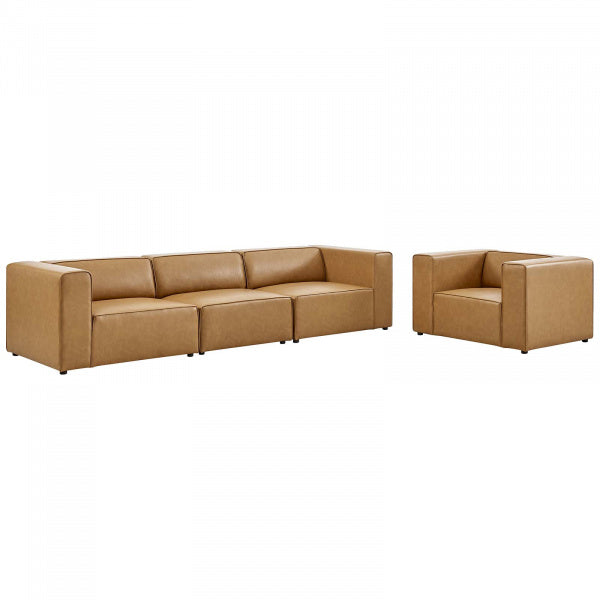 Mingle Vegan Leather Sofa and Armchair Set Tan by Modway