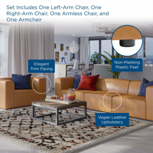 Mingle Vegan Leather Sofa and Armchair Set Tan by Modway