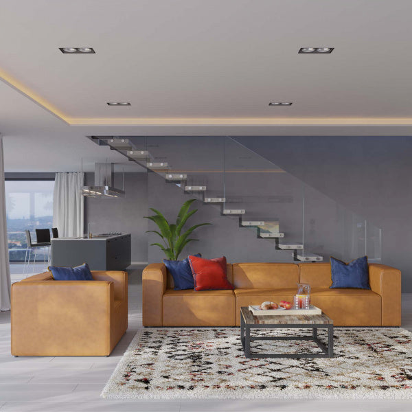 Mingle Vegan Leather Sofa and Armchair Set Tan by Modway