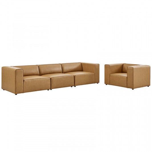 Mingle Vegan Leather Sofa and Armchair Set Tan by Modway