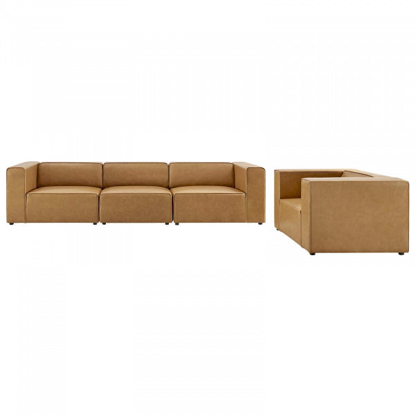 Mingle Vegan Leather Sofa and Armchair Set Tan by Modway