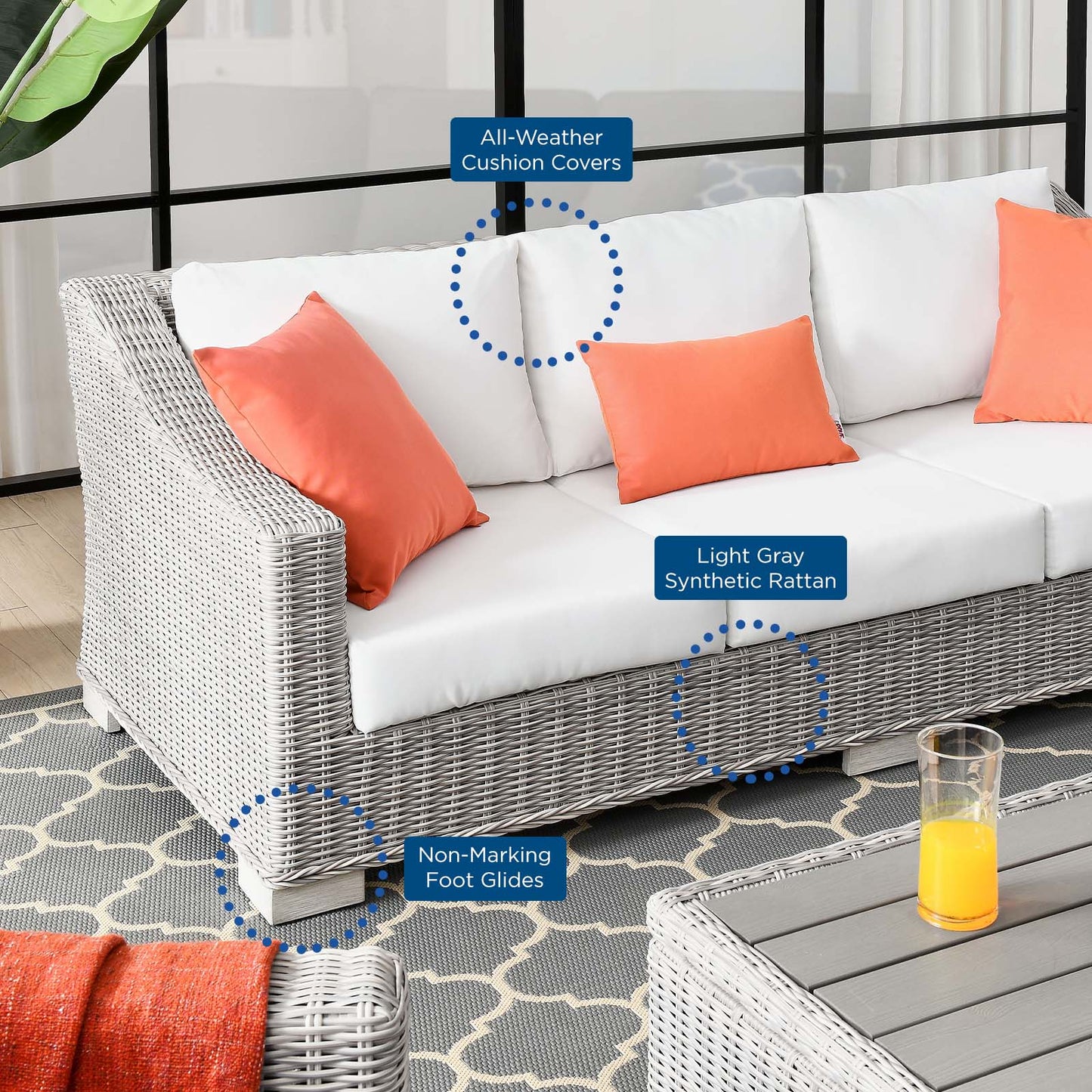Conway Outdoor Patio Wicker Rattan Sofa | Polyester by Modway