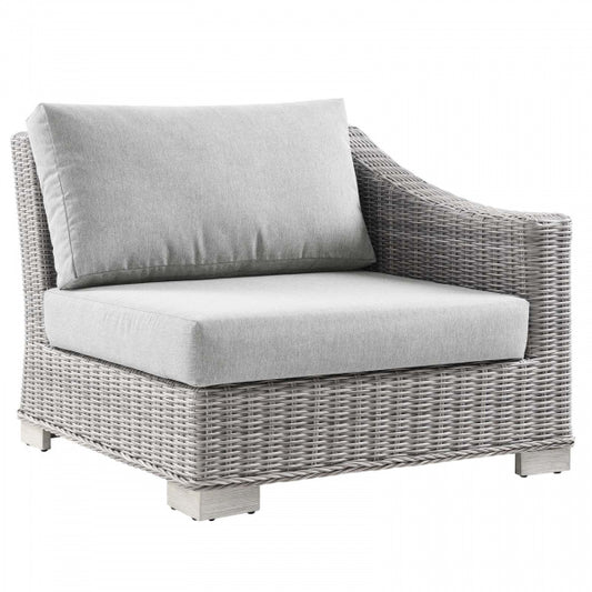 Conway Outdoor Patio Wicker Rattan Right-Arm Chair in Light Gray Gray | Polyester by Modway