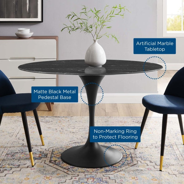 Lippa 48" Artificial Marble Dining Table Black Black By Modway