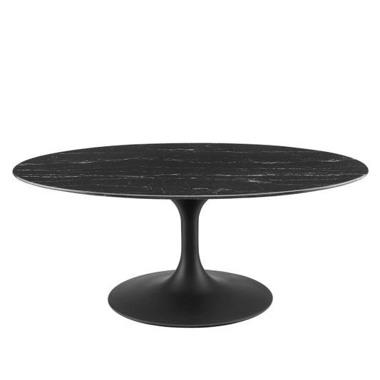 Lippa 42" Oval Artificial Marble Coffee Table Black Black By Modway