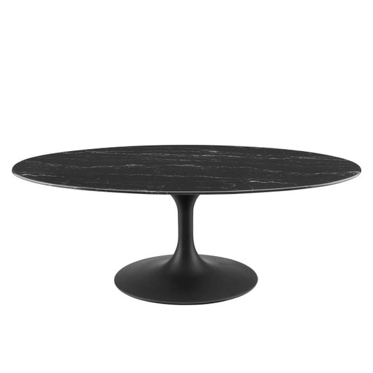 Lippa 48" Oval Artificial Marble Coffee Table Black Black By Modway