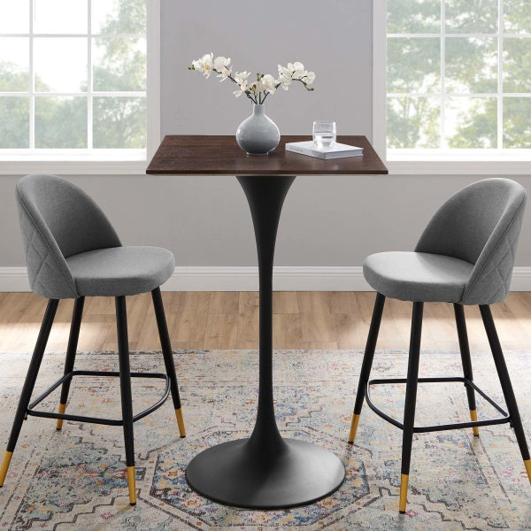 Lippa 28" Square Wood Bar Table Black Cherry Walnut By Modway