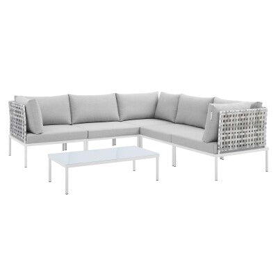 Harmony 6-Piece Sunbrella Basket Weave Outdoor Patio Aluminum Sectional Sofa Set by Modway