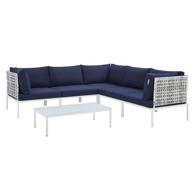 Harmony 6-Piece Sunbrella Basket Weave Outdoor Patio Aluminum Sectional Sofa Set by Modway