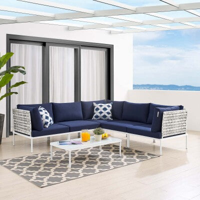 Harmony 6-Piece Sunbrella Basket Weave Outdoor Patio Aluminum Sectional Sofa Set by Modway
