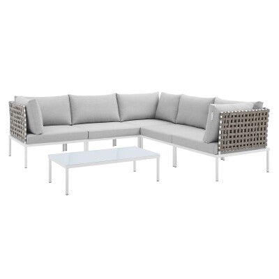 Harmony 6-Piece Sunbrella Basket Weave Outdoor Patio Aluminum Sectional Sofa Set by Modway