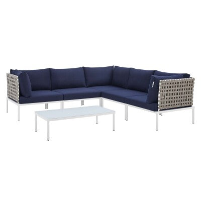 Harmony 6-Piece Sunbrella Basket Weave Outdoor Patio Aluminum Sectional Sofa Set by Modway