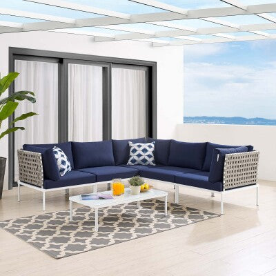 Harmony 6-Piece Sunbrella Basket Weave Outdoor Patio Aluminum Sectional Sofa Set by Modway