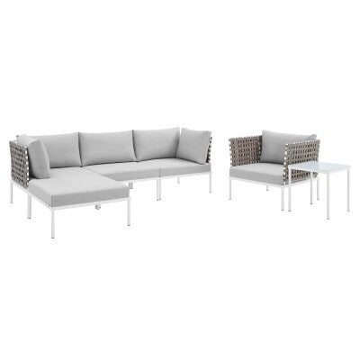 Harmony 6-Piece Sunbrella Basket Weave Outdoor Patio Aluminum Seating Set by Modway