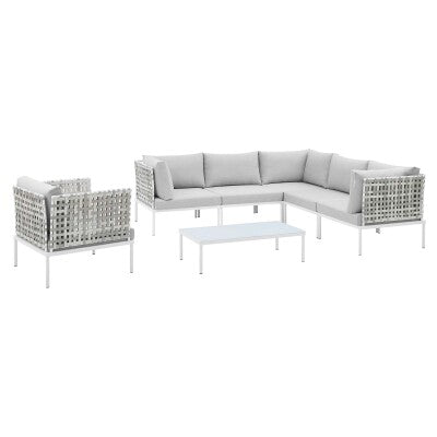 Harmony 7-Piece Sunbrella Basket Weave Outdoor Patio Aluminum Sectional Sofa Set by Modway