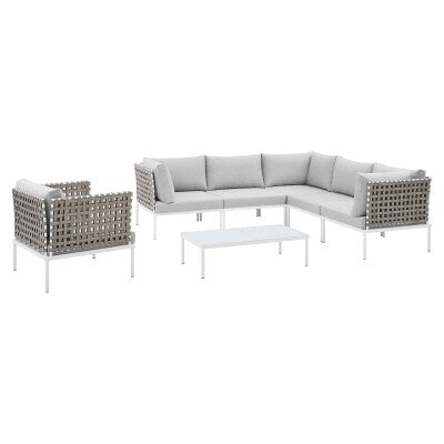 Harmony 7-Piece Sunbrella Basket Weave Outdoor Patio Aluminum Sectional Sofa Set by Modway