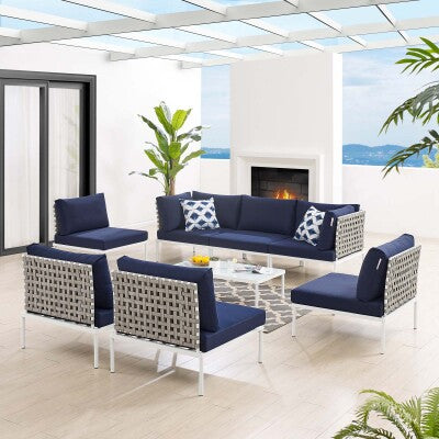 Harmony 8-Piece Sunbrella Basket Weave Outdoor Patio Aluminum Sectional Sofa Set by Modway